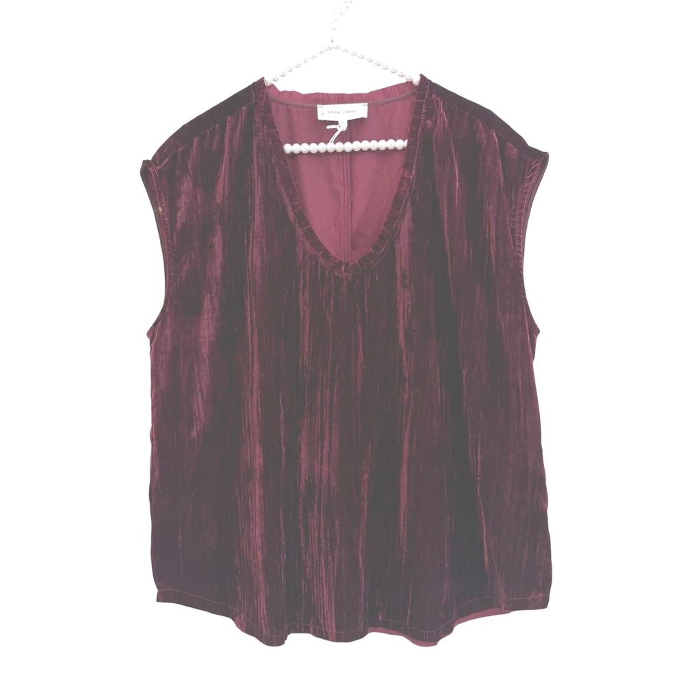 Dear John Womens Burgundy Crushed Velvet V-Neck Sleeveless Top Size L Holiday
